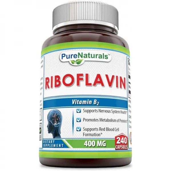 비타민 B2 Pure Naturals Riboflavin 400 Mg 240 캡슐-신경계 건강 지원-단백질의 신진 대사 촉진-적혈구 형성 지원, 1, 단일옵션