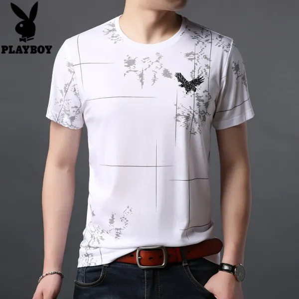 박시티셔츠 구제티셔츠 루돌프티셔츠 기능성티셔츠가을 반소매 플레이보이 남성 반팔 티셔츠 순면 크루넥 중년층 M41334524