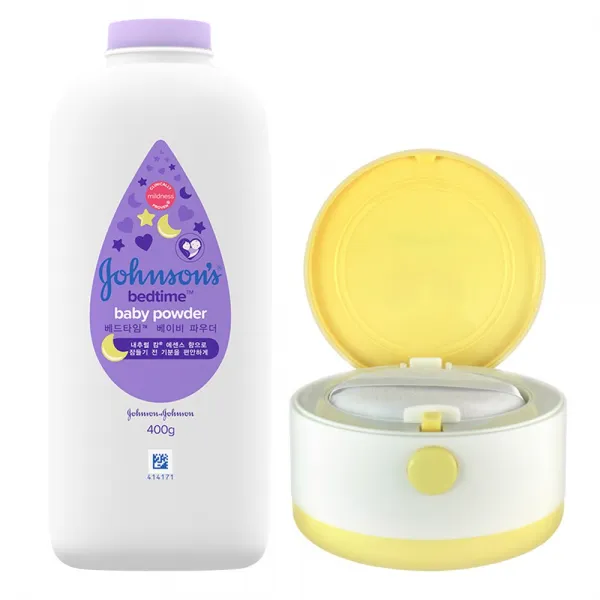 보니비노 자동 1단 분통 + 존슨즈 내츄럴 캄향 400g, 옐로우+분첩