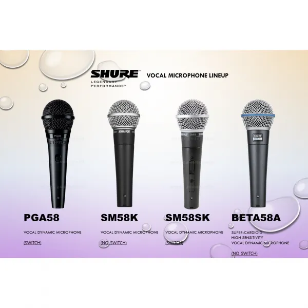 SHURE 58시리즈 보컬마이크 모음전 / PGA58 / SM58 / BETA58 SHURE 최고급 고성능보컬마이크 / 공연장 / 공연용 마이크 / 녹음실마이크, SM58K(스위치없음)