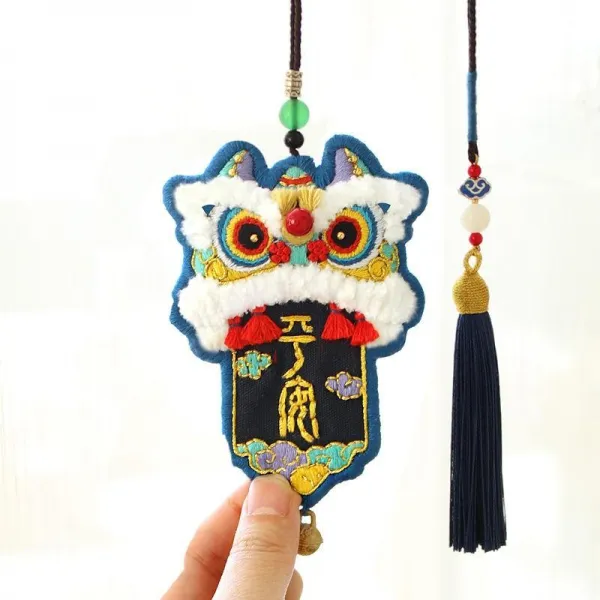 신덕미가 수제자료 사자 춤 공연이다 평안 열쇠고리 자수 핸드메이드 DIY 재료 향낭 호신부 놓다 배냇 털 차량장식 남자, 토함 복사자 블루  동영상 교정 -무