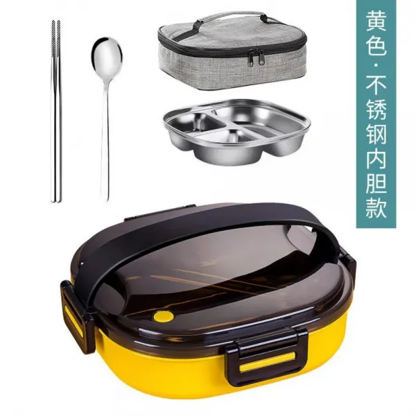 보냉도시락 칸막이 간편 겨울도시락 PUMS, L.옐로[스텐내담]수저+보온팩