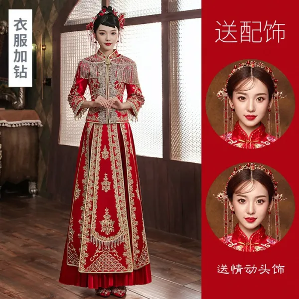 단신수화복 신부 결혼 중국식 여성 출가함 유니폼 권주복 고대복장 시집갈 때 입는 옷