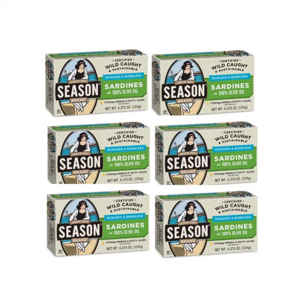 Season 시즌 뼈없는 정어리 통조림오일 124g 6개, 6개 묶음, 단일상품