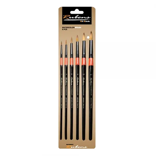 루벤스 720R 수채화 환 붓 6 pcs, 혼합사이즈, 1세트
