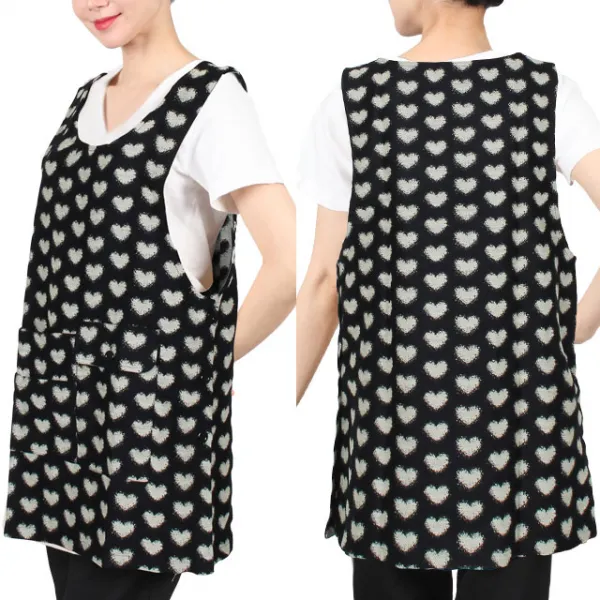 [ UAE332 ] 검정색/백색하트무늬/도톰한/라운드/가정용/요양보호사/요양원/간병인/양면/원피스/간절기/겨울용앞치마