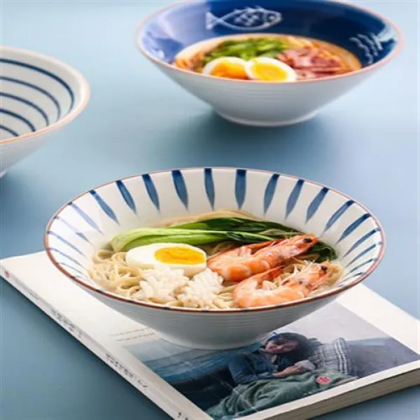 예쁜그릇 카와시마야 일식 도자기 그릇은 국수 큰 그릇 국그릇 가정용 라면 삿갓 나팔, 06 멸치 8인치 면그릇(예매 4월 중순발)