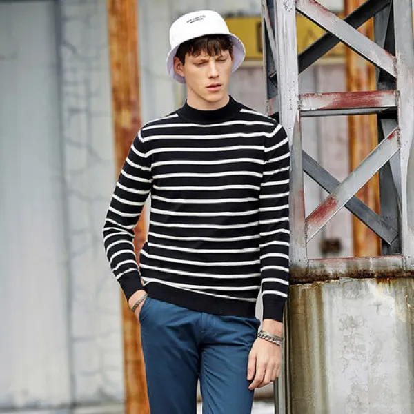  에이아이쇼퍼 남성 라운드 줄무늬 니트 스웨터 85 557149945976_aishop