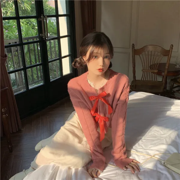1030 영리함 오버핏 감명받다 베리핑크 짧다 타입 니트 스웨터 가디건