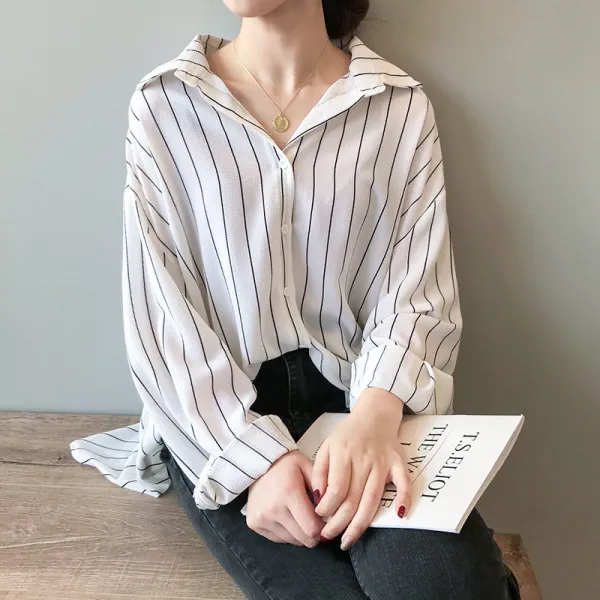 기뻐하다 가을 앤티크 디자인 루즈핏 스트라이프 셔츠