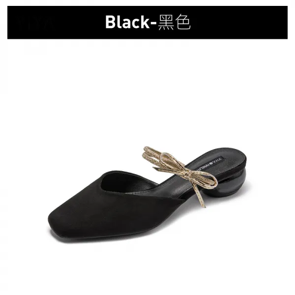 의아 머리 반 슬리퍼 여 스틸레토 샌들 여름 그물 레드 리본 낮은 굽 겉옷 패션