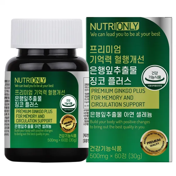 뉴트리온리 프리미엄 기억력 혈행개선 은행잎추출물 징코 플러스, 60정, 1개