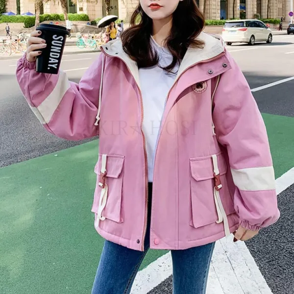kirahosi 심플 패션 여성 양털 자켓 카고 점퍼 오버핏 포근 547호+덧신증정 AEw6bq2r