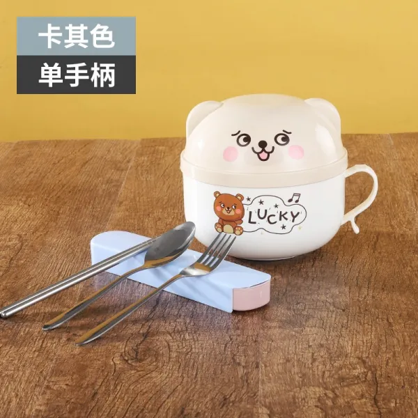 면기 가족 3식구 그릇과수저 세트 타입학생 라면그릇 뚜껑포함 스테인레스 귀여운 도시락 소녀감성 기숙사 컵라면, T08-편수냄비 카키+3피스세트 식기