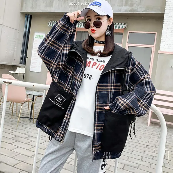빅피플 트렌치 가을 루즈핏 코트 여성qw7 자켓 체크