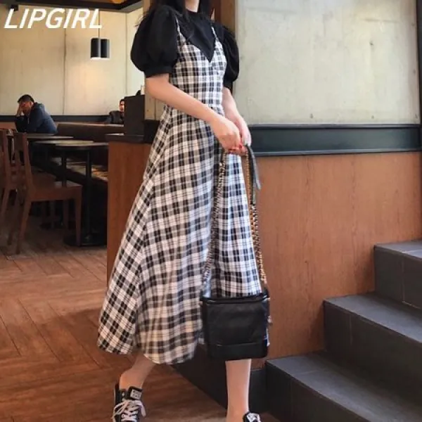 [멸치쇼핑]립걸로스 체크 뷔스티에원피스