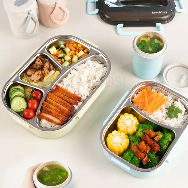 kirahosi 직장인 도식락통 식판 혼밥 도시락 혼밥족 밥통 피크닉 4 HR +덧신 증정 BPxe8g0v, 블루3