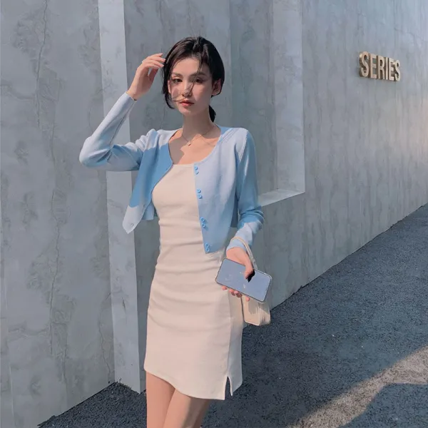 해피키즈 섹시슬립원 돈 부인 냉담 무드 솔리드 무지 끈나시 뷔스티에원피스 레쉬 숏니트가디건 슬림