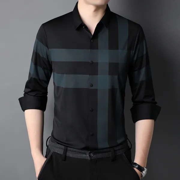 KORELAN 848-773 스트라이프 긴팔 셔츠 무흔 캐주얼 파마 셔츠 중년 비즈니스 셔츠 얇다 773
