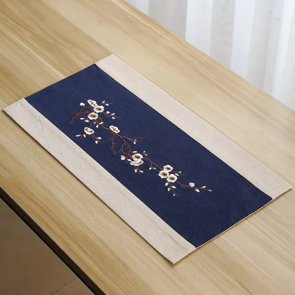 식탁매트 테이블플래그 코튼린넨 다실 #09 다크블루 자수 베이지 테두리 *01 30*50cm