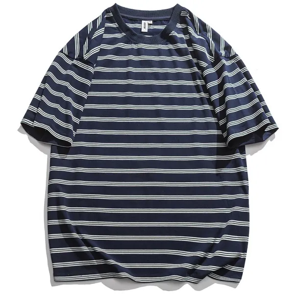 Jun.17 246번 여름 스트라이프 반팔 티 남파 Ins 박시한 커플 라운드 반팔 트렌드 코디 순면 티셔츠 낙담z