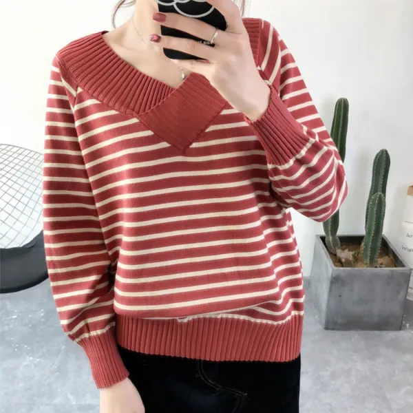  제로의옷장 스트라이프 브이넥 니트티 Be0823n09