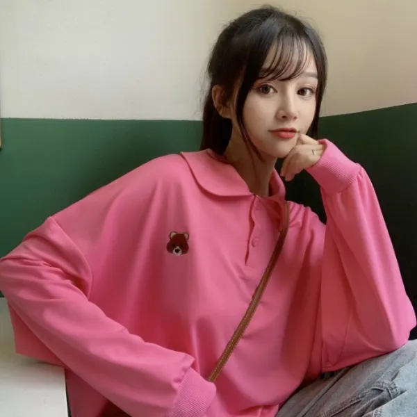 y76 백 레이어드 bf 나태풍 폴로넥 곰돌이 자수 긴팔