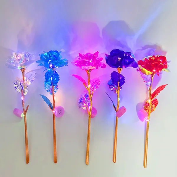 재니야 LED 홀로그램 장미 혼합 칼라 5개 화이트 블루 핑크 퍼플 레드, 혼합 5칼라