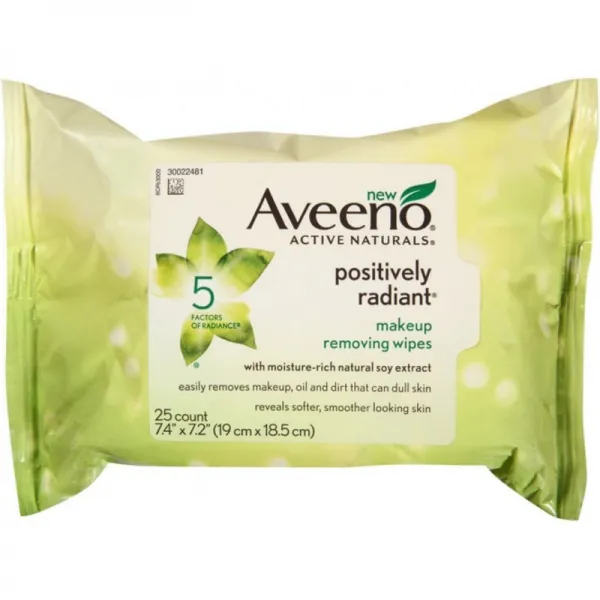 Aveeno Active Naturals 적극적으로 빛난 메이크업 제거 와이프 25 Ea Pack Of 3 1