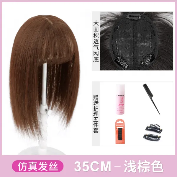 현스공방 일자뱅 보발 내추럴 정수리 에어 헴라인 편 가리다 화이트 페이크 생머리, 1, 앞머리 머리털을 보충함 리넨슬럽 35