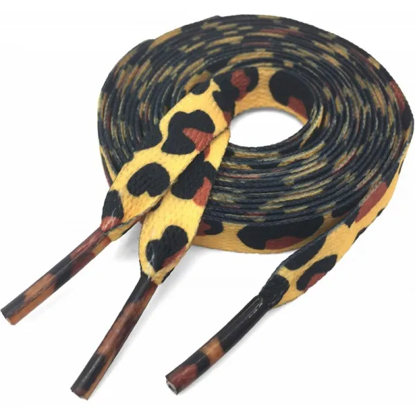 DANHUA 얇은 평면 노란색 표범 인쇄 끈 45.28 인치 신발 끈 Shoestring 2 쌍
