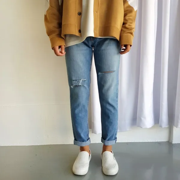 피노치 남자 워싱 스판 컷팅진 청바지 데님팬츠