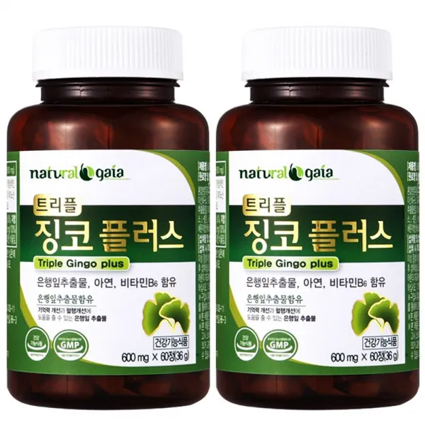 타이거아울렛 징코 플러스 60정 X 2병 4개월분 은행잎 추출물 아연 비타민b6 뇌 기억력 혈행 혈액순환 개선제 수험생 청소년 어른 영양제 단품