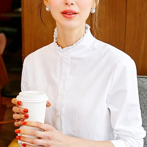 온고을샵 레이스캐노피 새의 뒷날 겨울 가을 와이셔츠 페미닌 패치워크 긴 소매 화이바 스탠딩카라 슬림셔츠 여성