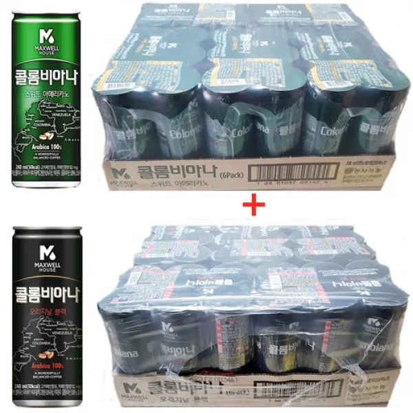 맥스웰하우스 콜롬비아나 240ml 아메리카노(30캔)+블랙(30캔), 60캔