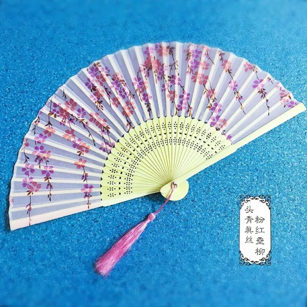 무용 접이식 차이나 능견 남자 여성 엔틱 댄스 기프트 공연 여름 와 선풍기, 헤드 청 분홍 수양버들 부채받이