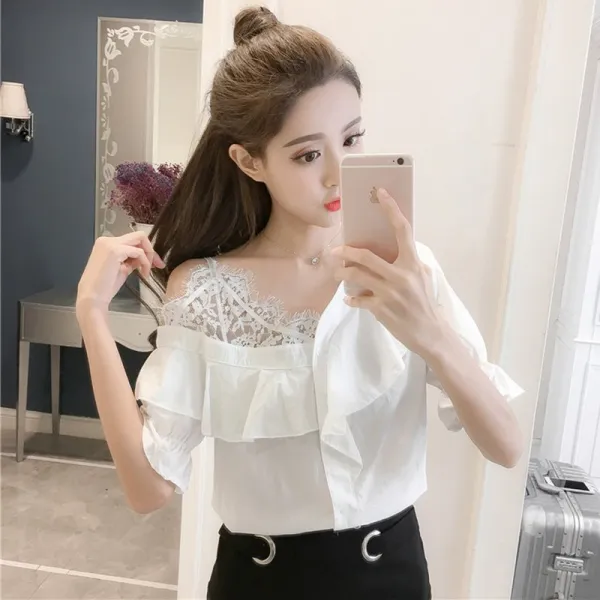 브엘세바 여성 명품 스타일 봄 쉬폰 반팔 블라우스 C40 588961656828