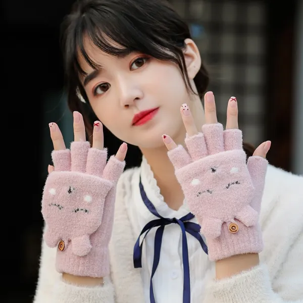 팔 애 장갑 여자 겨울 어 유행 하 다 귀엽다 학생 어디 에 나 잘 어울리다 겨울 보온 하 다 덮개 반 지 털실 니 트 장갑 핑크색