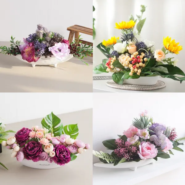 특별한날 테이블 장식 센터피스 조화 수반 Set 8종 모음 꽃 화분 꾸미기 인테리어 01.물결안개장미수반set 34cmp
