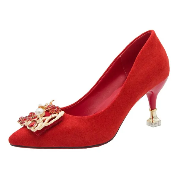 펌프스힐코디 5 7cm하이힐 여성 큐빅 고양이 따르다 세분 레드 웨딩슈즈코사지 유니폼 단화 스틸레토 OL 2351941957