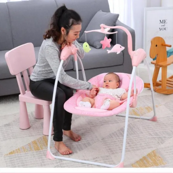 dw 스마트 아기 전동 바운서 흔들 침대 아기요람, 핑크