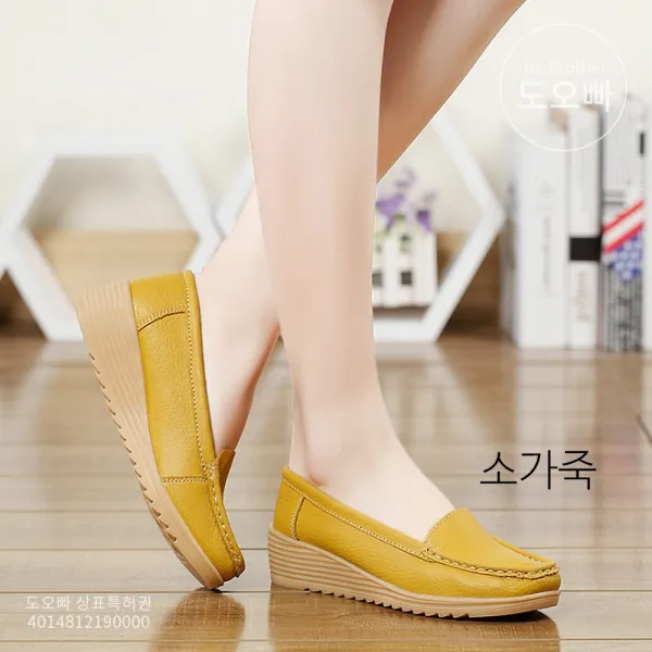 도오빠 키높이 소가죽 로퍼 단화 웨지 여성 가죽 레더 신발 여성로퍼 여자 캐주얼 데일리슈즈 중년 어머니 가죽로퍼 미끄럼방지 어머니신발 할머니신발 봄 여름 가을 발편한 컴포트 40대 50대 키높이단화 여성키높이신발 키높이로퍼