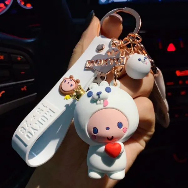 원숭아 캐릭터 링 큐트 자동차열쇠 장신구 남성 책 가방액세사리 전면간판 원숭아 들쥐 （보다 하트