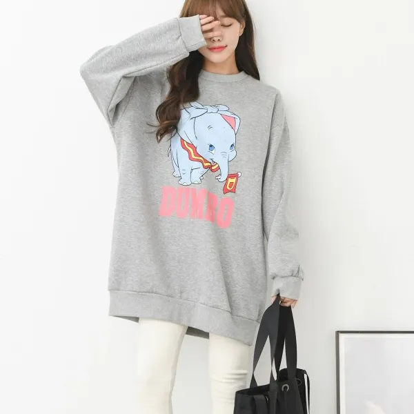 디즈니덤보 기모맨투맨티셔츠 안감기모면 겨울신상 루즈핏 박스 박시 오버핏 엉덩이덮는기장 나염 프린트