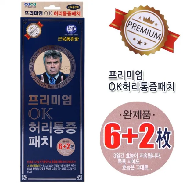 OK 동전 허리 통증 프리미엄 패치 무릎 근육통 완화 6+2 (총8매) 리필포함, 8매