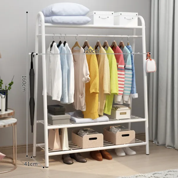 행거 옷걸이수납 선반행거 이동식행거 철제행거, 120cm-흰색[상하3망+옷걸이]