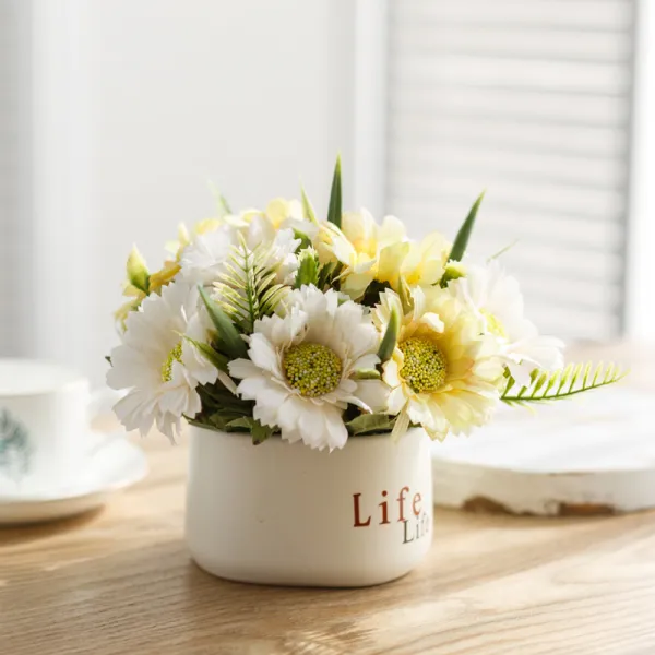 리얼 식물 월계화 디어 분경 함 화분 모방화 나비난 장식 플라스틱 꽃 조화 분재 그레이 타입 22꽃