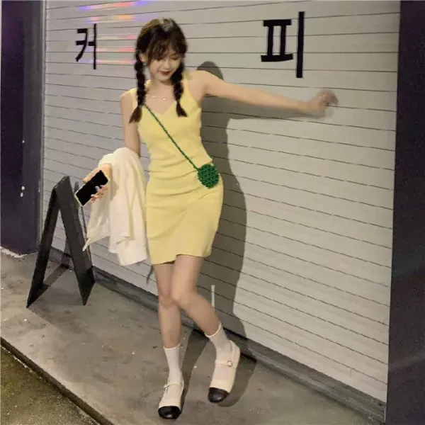 KORELAN 봄여름 나시 점프수트 슬림라인짧은 치마를 걸치다