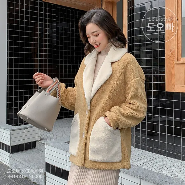 도오빠 오버핏 여성 자켓 양털 퍼 코트 빅사이즈 여자자켓 싱글 겨울 빈티지 따뜻한 빅사이즈코트 20대 30대 패션 데일리 캐주얼