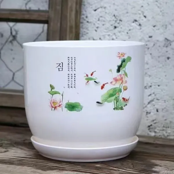 ZZJJC 레진화분 모조세라믹 PP 친환경 플라스틱 실내 식물화분 특대호 녹다육군자 난초 화분, 연꽃(구멍 없음) 트레이 비도자기 함유